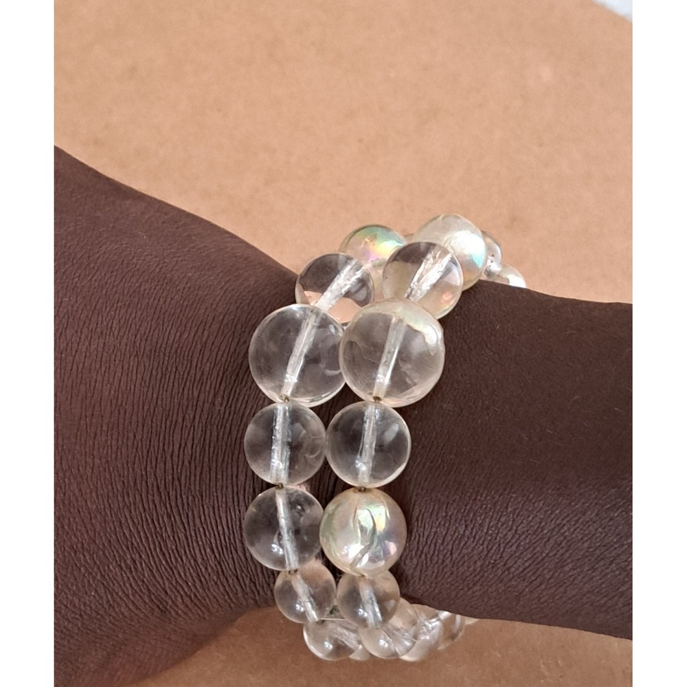 Vintage Aura Clear Iridescent Two Strand Wrap Bracelet